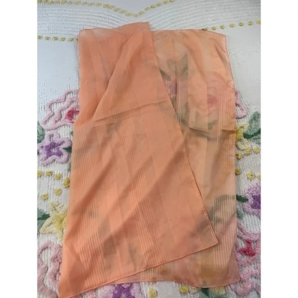 Vintage‎ Peach Tonal Stripe Square Scarf Made in Italy Sheer Head Scarf 31x31